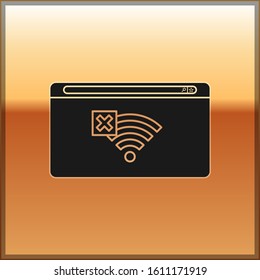 Black No Internet connection icon isolated on gold background. No wireless wifi or sign for remote internet access.  Vector Illustration