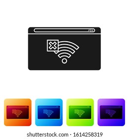 Black No Internet connection icon isolated on white background. No wireless wifi or sign for remote internet access. Set icons in color square buttons. Vector Illustration