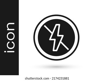 Schwarz Keine Blitzsymbol einzeln auf weißem Hintergrund. Kein Strom.  Vektorgrafik