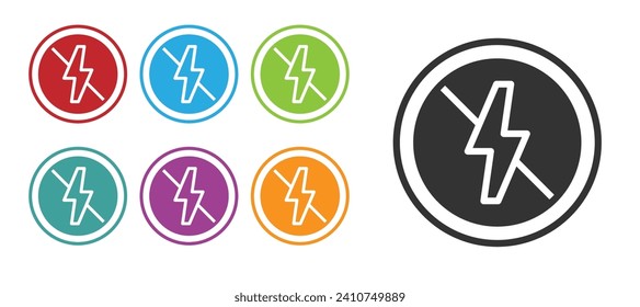 Black No lightning icon isolated on white background. No electricity. Set icons colorful. Vector