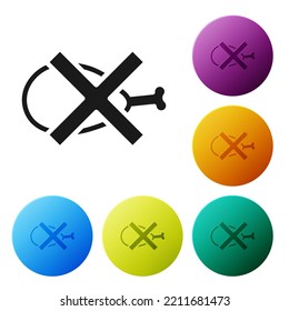 Black No meat icon isolated on white background. No fast food allowed - vegetarian food. Set icons in color circle buttons. Vector