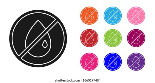 Schwarz Keine Öltropfen Symbol einzeln auf weißem Hintergrund. Symbole bunt festlegen. Vektorillustration-Illustration