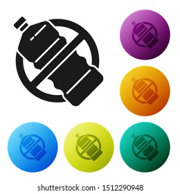 Black No plastic bottle icon isolated on white background. Set icons colorful circle buttons. Vector Illustration