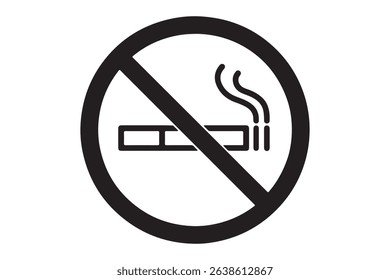 Black no smoking sign with cigarette and smoke on a white background