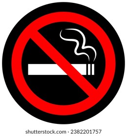 Black no smoking sign. Prohibition of smoking. Vector illustration with warning symbol. Forbidden tobacco use icon isolated on white background.