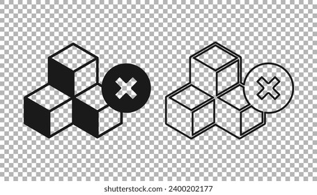 Black No sugar free icon isolated on transparent background. Sugar cubes. Sweet, nutritious, tasty. Refined sugar.  Vector