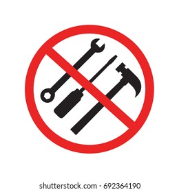 Black no tool needed icon, no need to install by tools with red stop sign, simple graphic flat design clipart vector app web banner button ui ux logo interface element isolated on white background