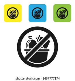 Black No trash icon isolated on white background. Set icons colorful square buttons. Vector Illustration