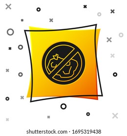 Black No trash icon isolated on white background. Yellow square button. Vector Illustration