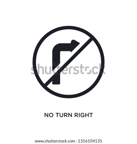 black no turn right isolated vector icon. simple element illustration from traffic signs concept vector icons. no turn right editable logo symbol design on white background. can be use for web 