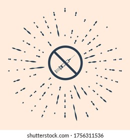 Black No vaccine icon isolated on beige background. No syringe sign. Vaccination, injection, vaccine, insulin concept. Abstract circle random dots. Vector Illustration