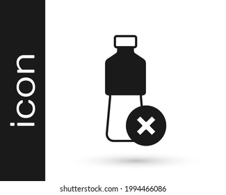 Black No water bottle icon isolated on white background. No plastic bottle. Water bottle ban sign.  Vector