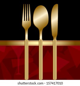 black noble menu with red wine glass pattern & gold cutlery