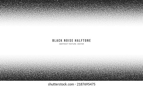 Black Noise Stipple Dots Halftone Gradient Vector Horizontal Border Isolated On White. Hand Drawn Dotwork Abstract Grungy Grainy Texture. Pointillism Art Abstraction Dotted Graphic Grunge Illustration