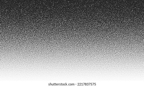 Schwarze Noise Stipple Punkte Halftone Farbverlauf-Vektorgrafik beschädigt strukturierten Hintergrund. Handgezeichnete Dotworks Abstrakte grungy Grainy Textur. Pointillismus Kunstabstraktion Dotted Graphic Grunge Illustration