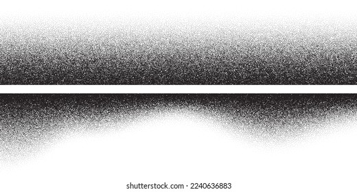 Black noise stipple dots halftone pattern on white horizontal background, grainy texture
