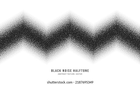 Black Noise Stipple Dotted Halftone Pattern Vector Zigzag Bent Seamless Border Isolated On White Back. Hand Drawn Dot Work Abstract Grainy Texture. Pointillism Art Zig Zag Line Conceptual Abstraction