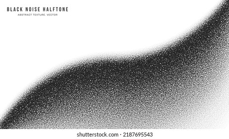 Black Noise Stipple Dotted Halftone Pattern Vector Smooth Curved Border Isolated On White Back. Hand Drawn Dot Work Abstract Grainy Texture. Handdrawn Pointillism Art Bend Form Conceptual Abstraction