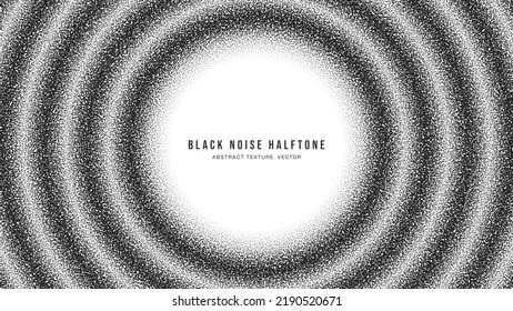 Black Noise Stipple Dotwork Halftone Gradient Vector Rippled Rounded Frame Isolated On White Back. Hand Drawn Dotted Abstract Grainy Texture. Handdrawn Pointillism Art Circular Conceptual Abstraction