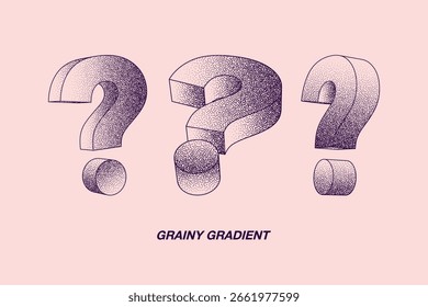 Black Noise Texture Dotted Question Mark. Grainy Gradient Design Elements Vector Set. Different Variations Halftone Handdrawn Dotted With Dust Grainy Texture Collection. Pattern elements easy to use.