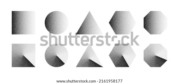 Black Noise Texture Dotted Various Figures\
Square Circle Triangle Hexagon Octagon Design Elements Vector Set.\
Different Variations Halftone Handdrawn Dotwork Shapes With Dust\
Grainy Texture\
Collection