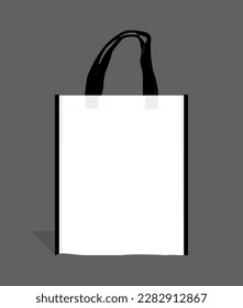 black non woven bag vector illustration, bag non woven white with black border, plain bag for mockup design, eco friendly canvas bag isolated