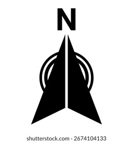 Símbolo de dirección norte negro . Signo de brújula para mapa