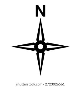 Símbolo de dirección norte negro . Signo de brújula para mapa