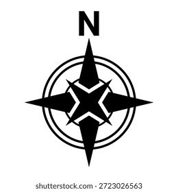 Símbolo de dirección norte negro . Signo de brújula para mapa