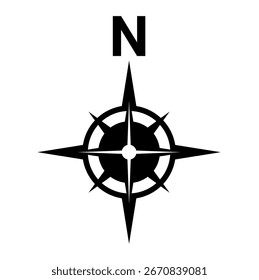 Black north direction symbol . Flat compass sign for map	
