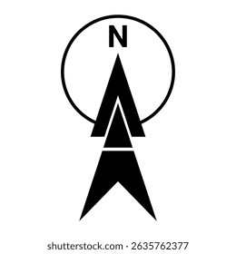 Black north direction symbol for map