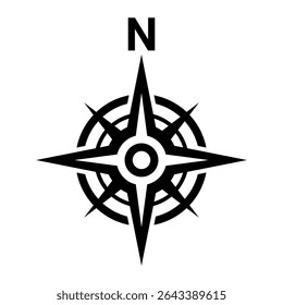 Black north direction symbol for map. Flat compass sign