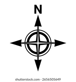 Black north direction symbol for map. Flat compass sign	