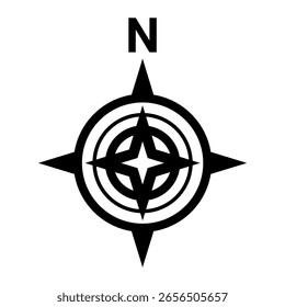 Símbolo de dirección norte negro para el mapa. Signo de brújula plana	