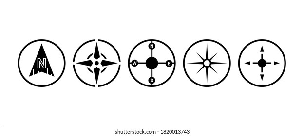 Juego de vectores de señalización norte negro. Mapa y dirección de la brújula.