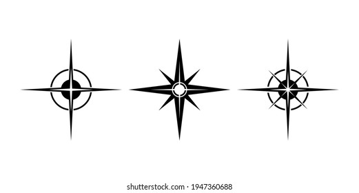 Black north sign vector set. Map and compass direction symbol.