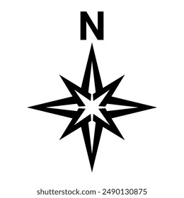 Black north symbol. North arrow.