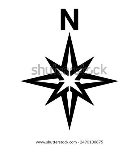 Black north symbol. North arrow.