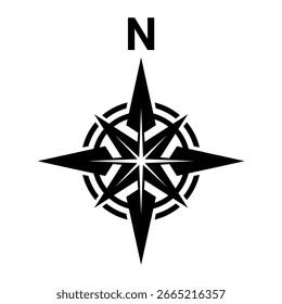Símbolo del norte negro . Signo de brújula plana para mapa	