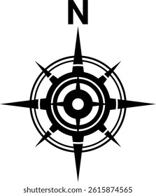 Black north symbol for map. Flat compass sign