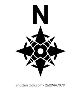 Símbolo del norte negro para el mapa. Signo de brújula plana