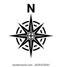 Black north symbol for map. Flat compass sign	