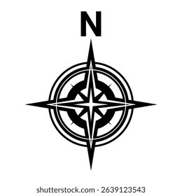 Black north symbol for map. Flat compass sign	