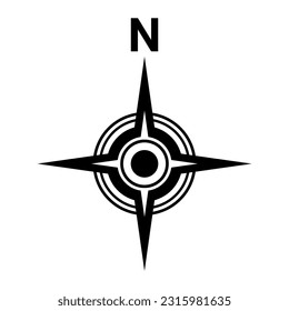 Black north symbol. North sign. 