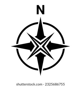 Black north symbol. North sign. 