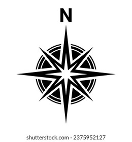 Black north symbol. North sign.	