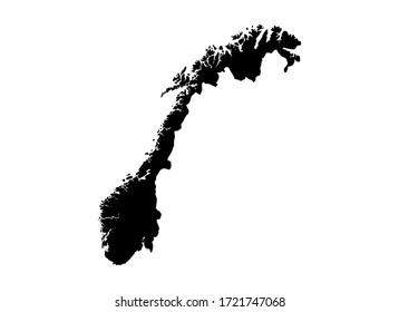 Black Norway map in outline design one color isolated on white. Illustration for cartography page, book