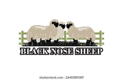 black nose sheep logo, silhouette of great happy family sheep at farm