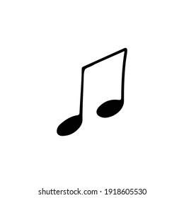 Black note isolated on white background. Musical piano icon outline style hand drawn illustration. Sound harmony audio jazz concert silhouette. Melody chord volume. 