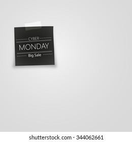 black note paper with cyber monday. Vector illustration.